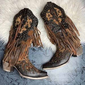 corral leopard fringe boots